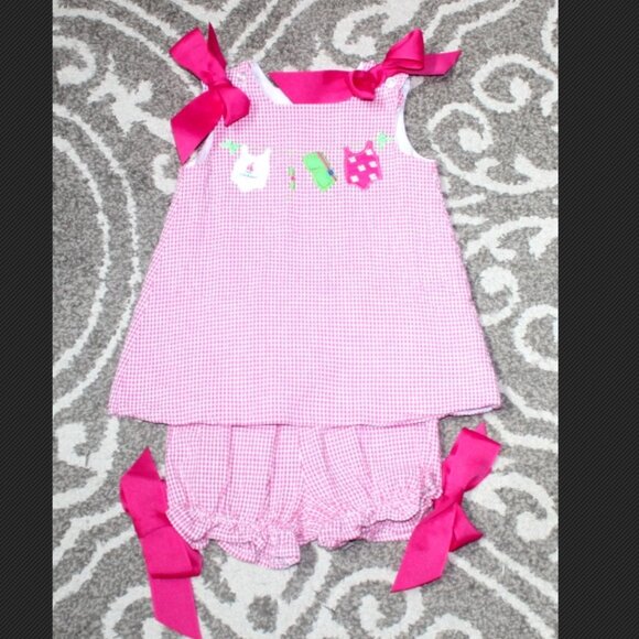 The Bailey Boys Other - Girls The Bailey Boys Pink Gingham Swimsuit Summer Applique 2pc Bloomer Set 18m